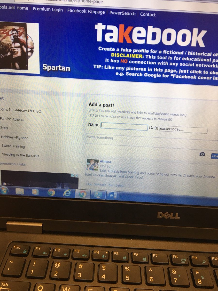 History_Nerd_17's tweet photo. My fakebook page for a Spartan. Hype to use this in my Unit on Greece.  #CDLi17 https://t.co/tMrB5XrhQM