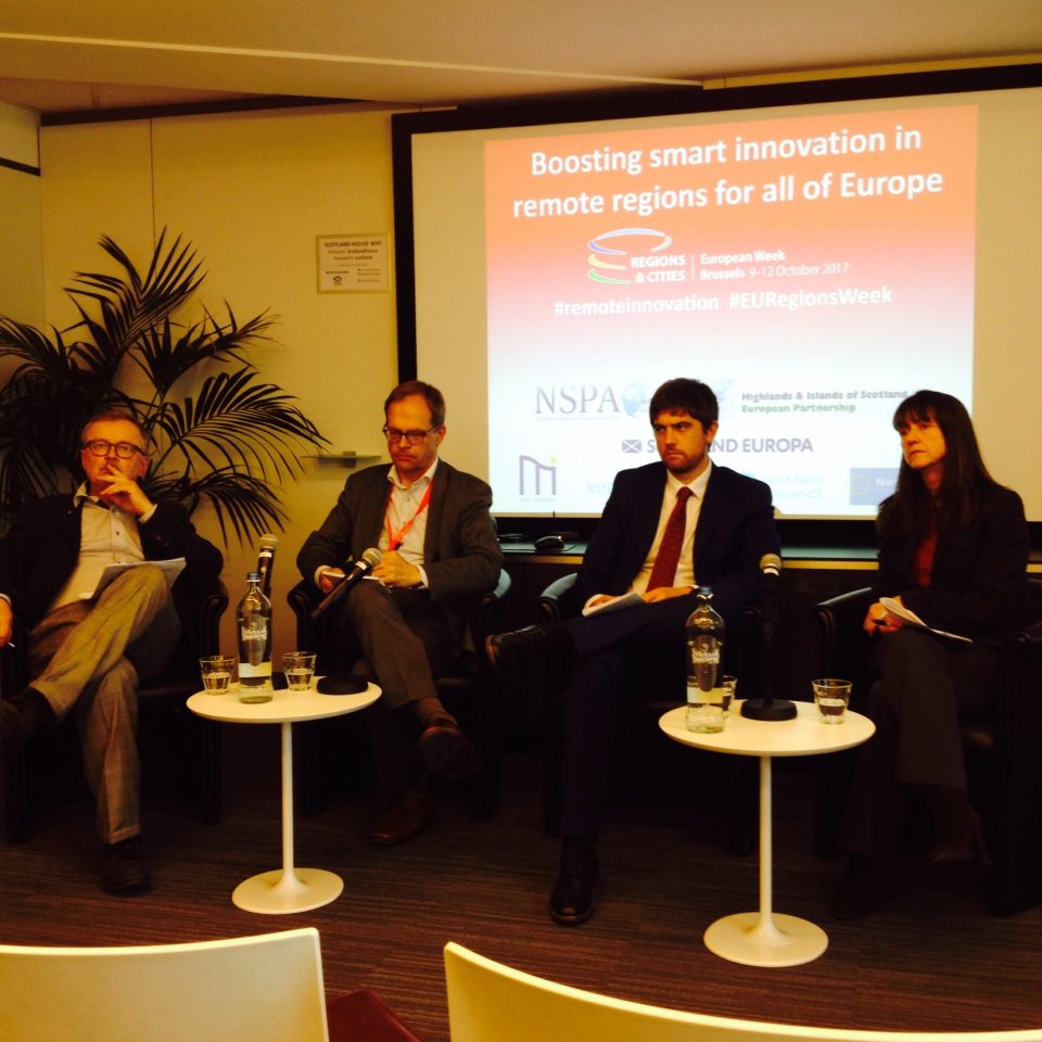 midsweden's tweet photo. Paneldiskussion om smart specialisering och EUs roll i glesbefolkade områden #remoteinnovation #EURegionsWeek https://t.co/t4i3dI6k7b