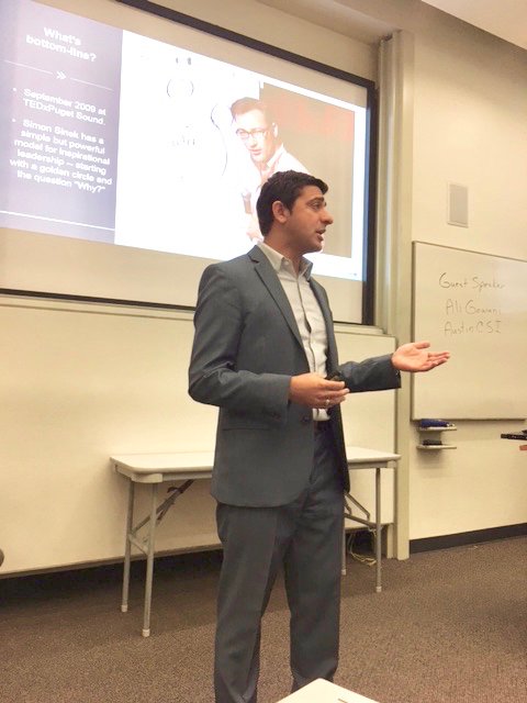 AustinCSI's tweet photo. @aliagowani presented to the #Entrepreneurship class at @SMUCox on the essence of being an entrepreneur! @smumagazine  #LifeatAustinCSI https://t.co/OBCz7eTa6A