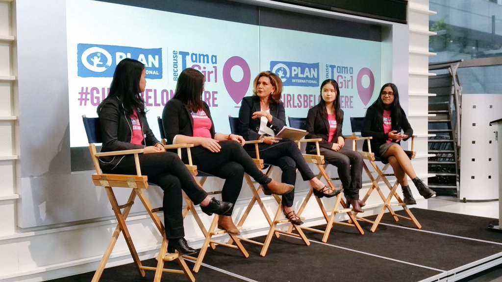 Pearson_K's tweet photo. Inspiring talk on #IDG2017 w/ @PlanCanada, the incomparable @LisaLaFlammeCTV &amp; some of Canada's brightest stars #GirlsBelongHere https://t.co/JHkmNDXrSO
