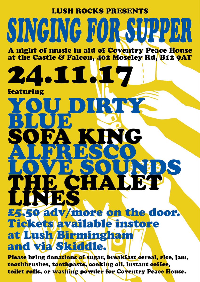 Tickets are on sale now for "Singing for Supper", in aid of Coventry Peace House! skiddle.com/whats-on/Birmi…