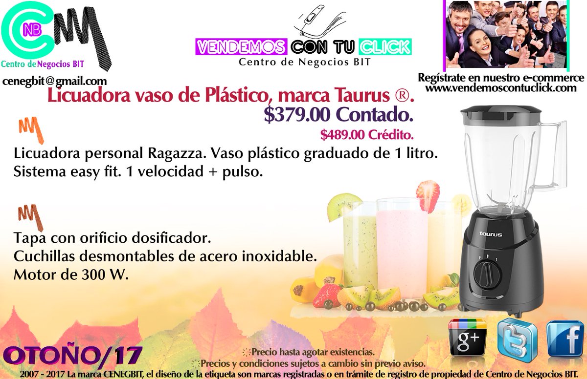 cenegbit's tweet photo. #VendemosConTuClick #LíneaBlanca #Licuadora #Taurus®, mod #Ragazza $379 #Ixtapaluca #CDMX #Puebla #Morelos #Iztapalapa #ecommerce https://t.co/uZoFRW8DVb
