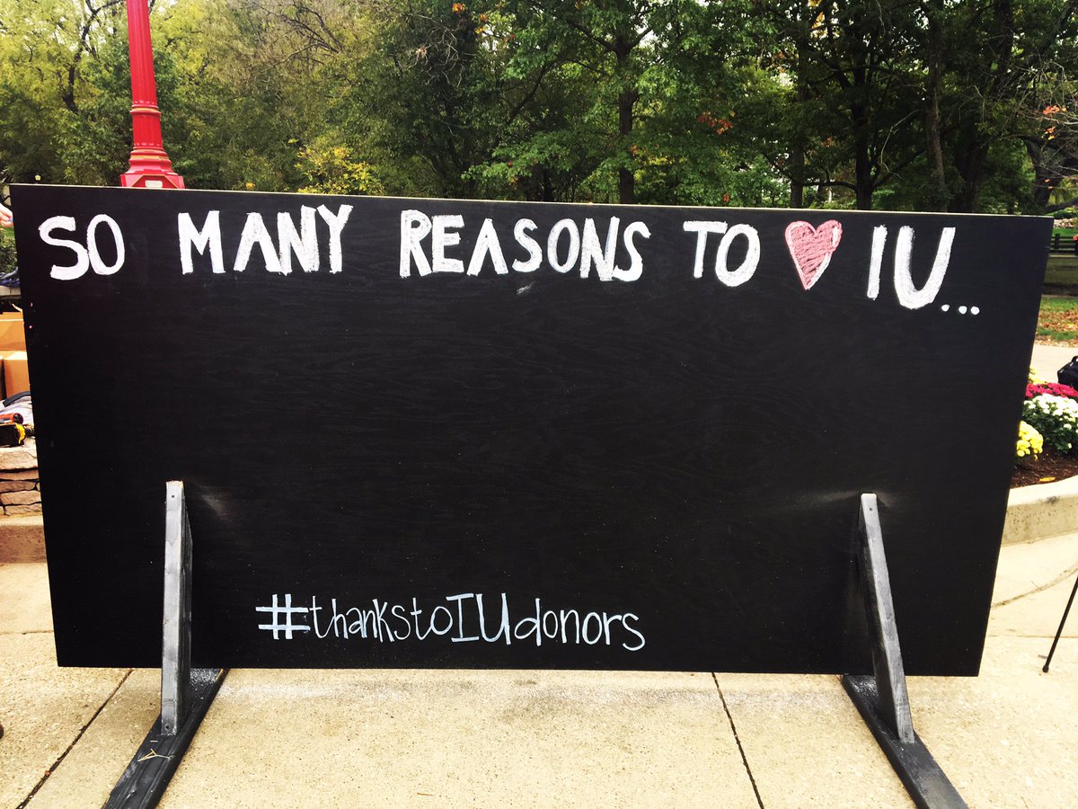 Let's fill this board!! Stop by the woodburn clock from 11-3 pm today to thank IU donors and receive FREE prizes!!! #thankstoIUdonors