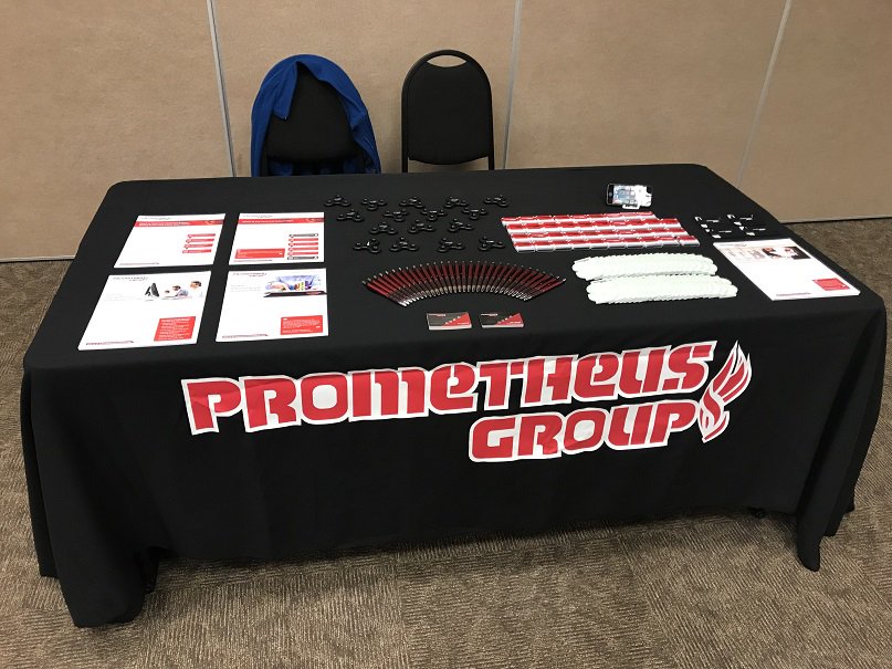 Prometheusgrou2's tweet photo. Table at CAMES ready for everyone to get the best giveaways - fidget spinner anyone? https://t.co/lijUDEqzqb