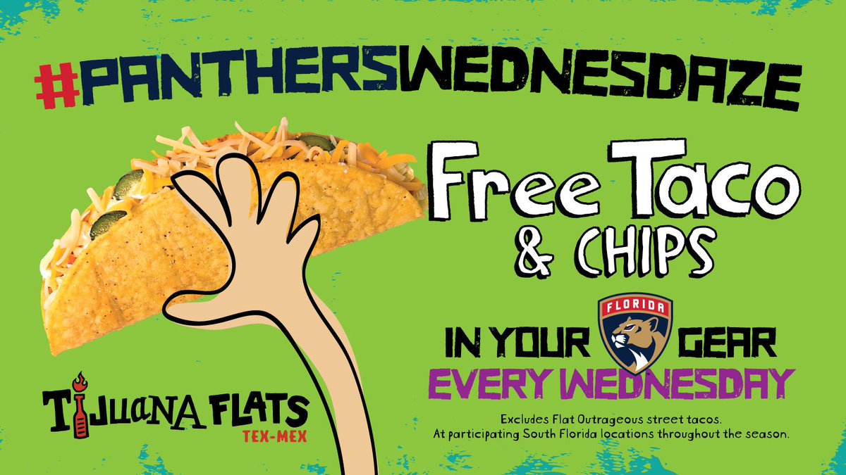 #PanthersWednesdaze are back! Stop by @TijuanaFlats today in your #FlaPanthers gear!  » bit.ly/PanthersWednes… https://t.co/BUd6ZgliHf