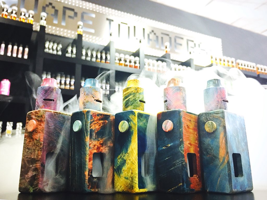 Vape__Invaders's tweet photo. Stabilized wood squonk mechanical box mods with matching RDA now available in store! #vape #vaping #vapelife #vapefam #vapelife https://t.co/e7MV4Eiys4