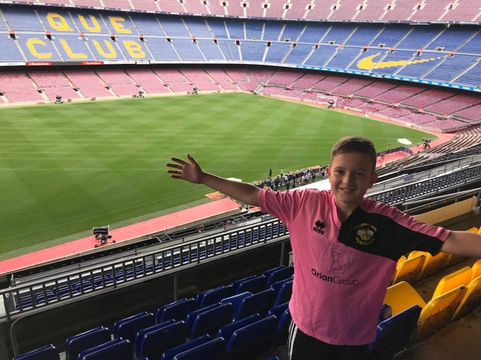 clachfc's tweet photo. Joseph Tree from our U13 squad showing off our charity away shirt at the home of @FCBarcelona . Thanks for the pic, shirt looks great. https://t.co/tBIPRjq6qY