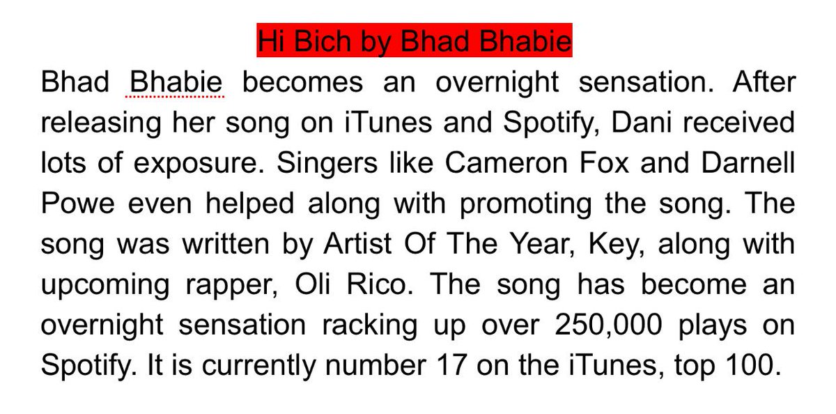 LATeenStats's tweet photo. Bhad Bhabie becomes an overnight sensation! Her new single, Hi Bich, is at 250k plays! https://t.co/uLu3twpXR3