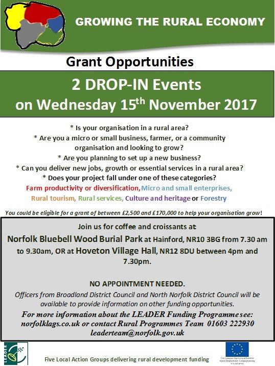 We are running 2 drop-in sessions on 15th November. Come by &amp; have a coffee with one of the team &amp; discuss LEADER funding opportunities!