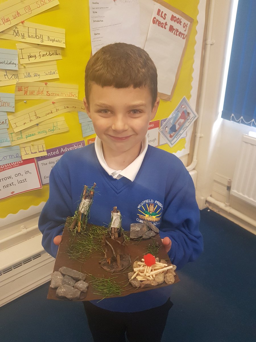Wfieldyr3's tweet photo. Look at Charlie's fantastic Stone Age model. I love how he has made a fire out of sticks and a pom pom! ๐๐ #CreativeWeggies https://t.co/oDFuByWAeb