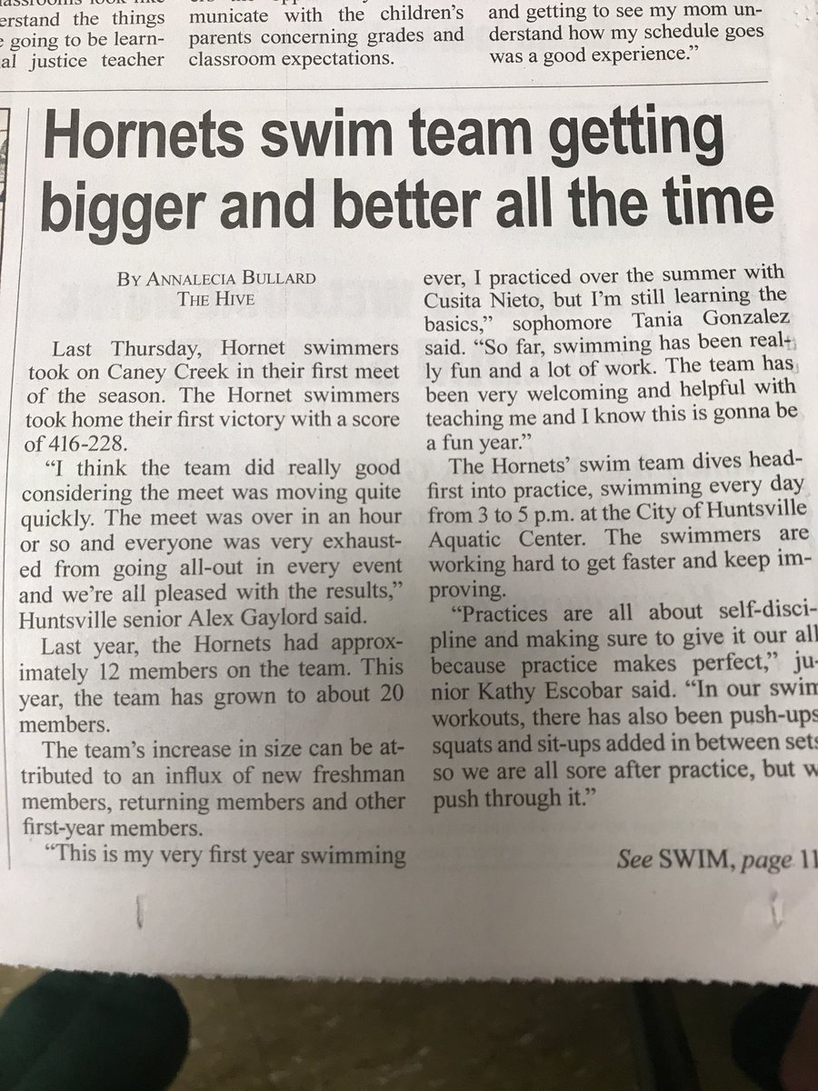 One of my swimmers wrote a great article about our team in the paper!! So proud of her! #coachcason #HornetImpact