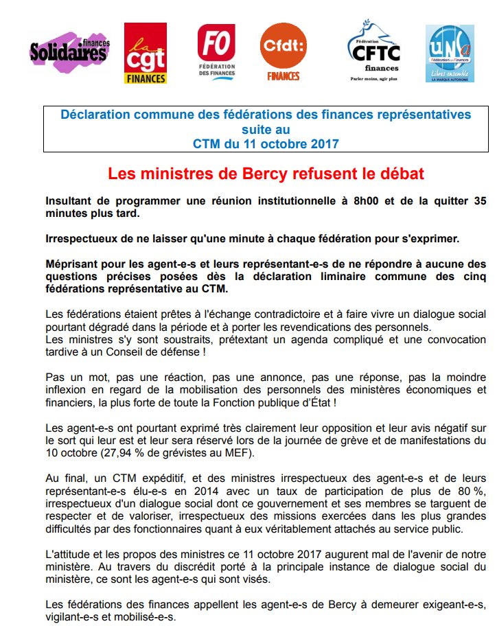 Bas_scordia's tweet photo. #FonctionPublique : Bisbilles au comité technique ministériel de Bercy , les syndicats affirment que les ministres "ont refusé le débat" https://t.co/tcHF2SvrAw