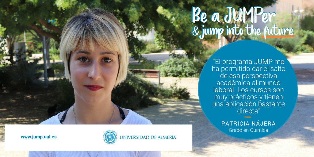 ualmeria's tweet photo. ¿Salto al mundo laboral?. Patricia te recomienda los cursos JUMP. Choose to JUMP into our programme! #beajumper #jumpintothefuture #jumpual https://t.co/YSp3UEuzWH