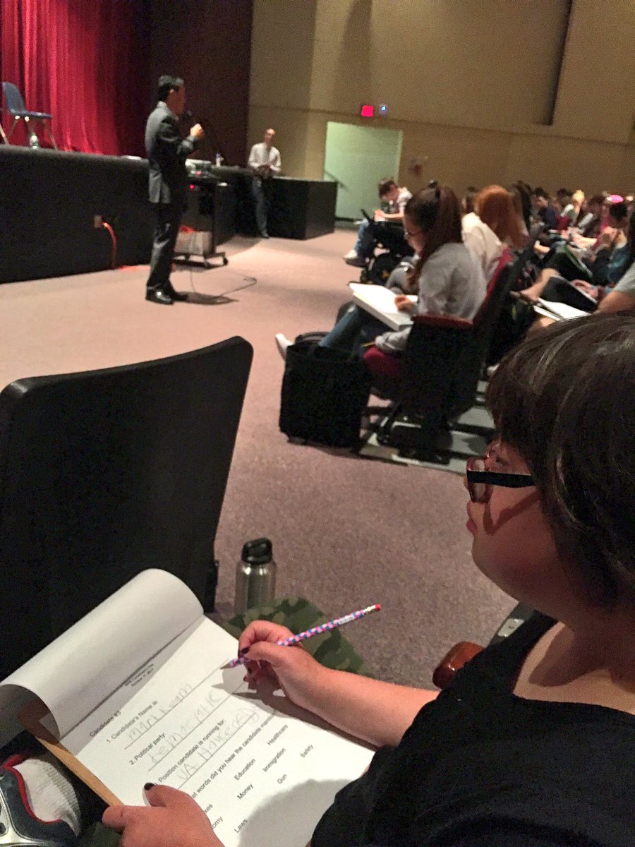 heymsreed's tweet photo. Savanna listening to @MarkKeam this morning's #OHSCandidatesDay2017 !@OaktonHS @EWaxman #ReedWaxmanGov #ohsinclusioninaction #GovForEveryone https://t.co/qhti9zM37c