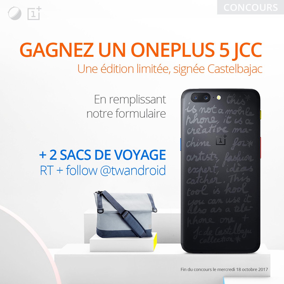 Frandroid's tweet image. 🎁 #Concours !
Gagnez un #OnePlus5 collector Castelbajac ! 😻
Le formulaire par ici 👉 frandroid.com/humanoid/conco…
+ 2 sacs avec RT + Follow ! 💚