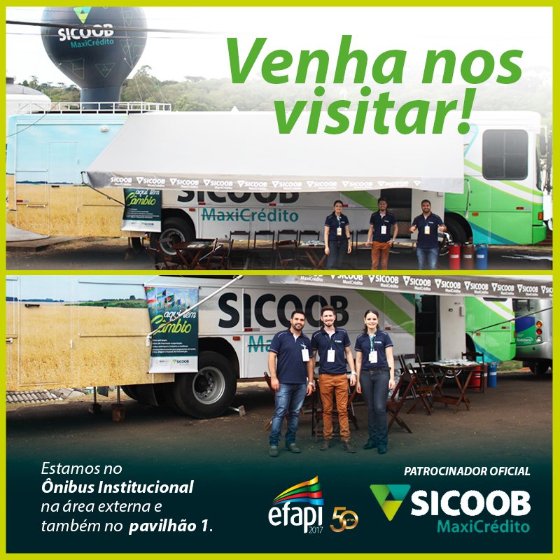 sicoobmaxi's tweet photo. O Sicoob MaxiCrédito na #Efapi2017! 🤗Confira nosso stande  no pavilhão 01 e também o nosso Ônibus Institucional na área externa! 😁 https://t.co/NMmOLxFtAo
