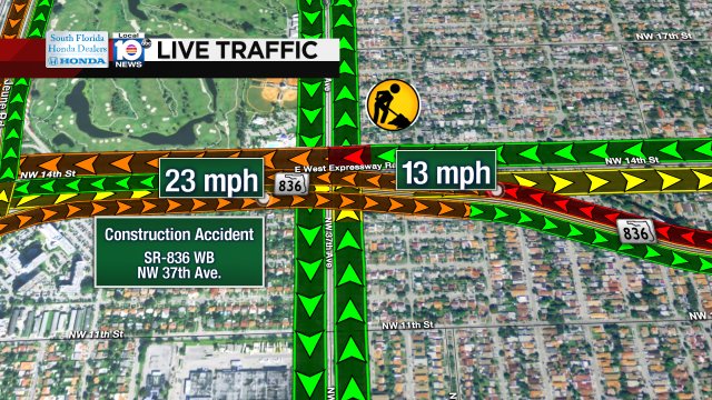 CONSTRUCTION ACCIDENT: SR-836 WB at NW 37th Ave. Heavy delays in both directions. Alts: Flagler St. & SR-112. https://t.co/9eNl28GgCS