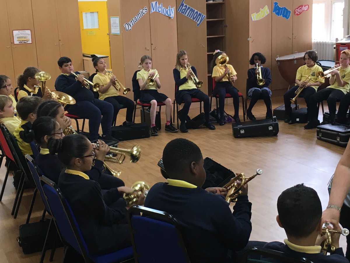 Adamsrill5Green's tweet photo. 5G's brass lessons! The children are learning to play the trumpet, cornet and tenor horn. Can you spot these instruments? https://t.co/jsgyNGaKkD