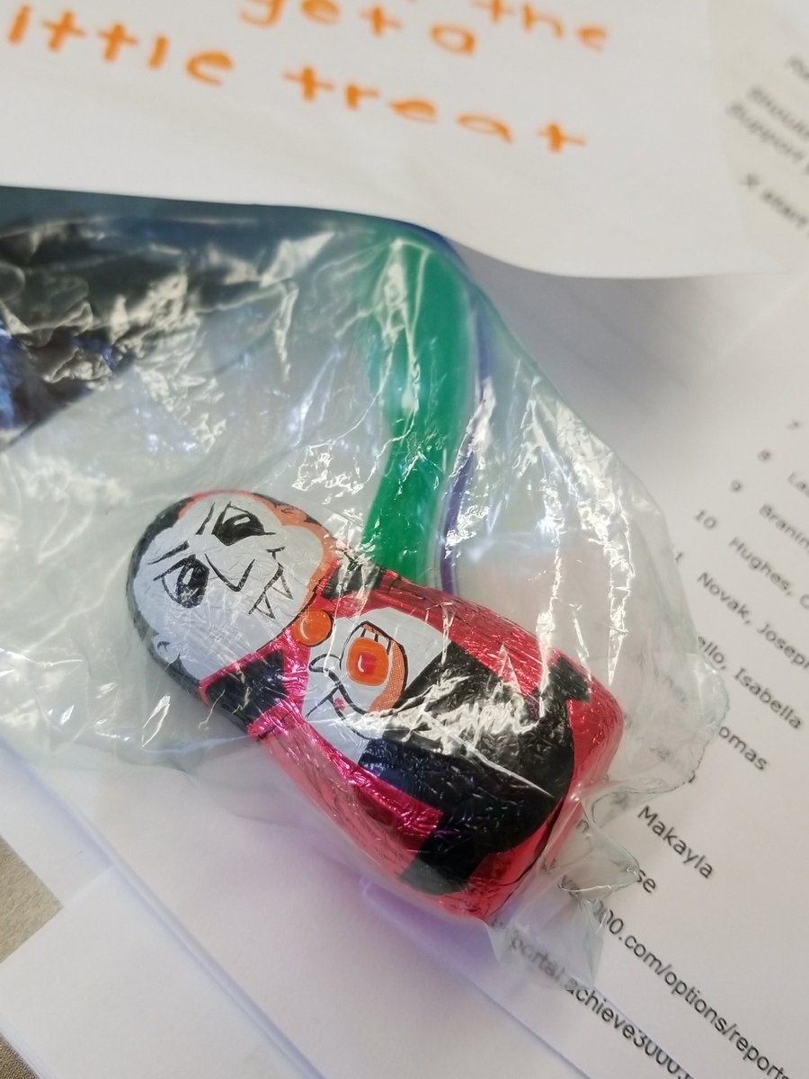 FDStahl's tweet photo. What a surprise! Thanks 💜💜💜 🐱👻 #meaningfulhomework #MiuMiu #chocolateforme https://t.co/MuJPdQaiup
