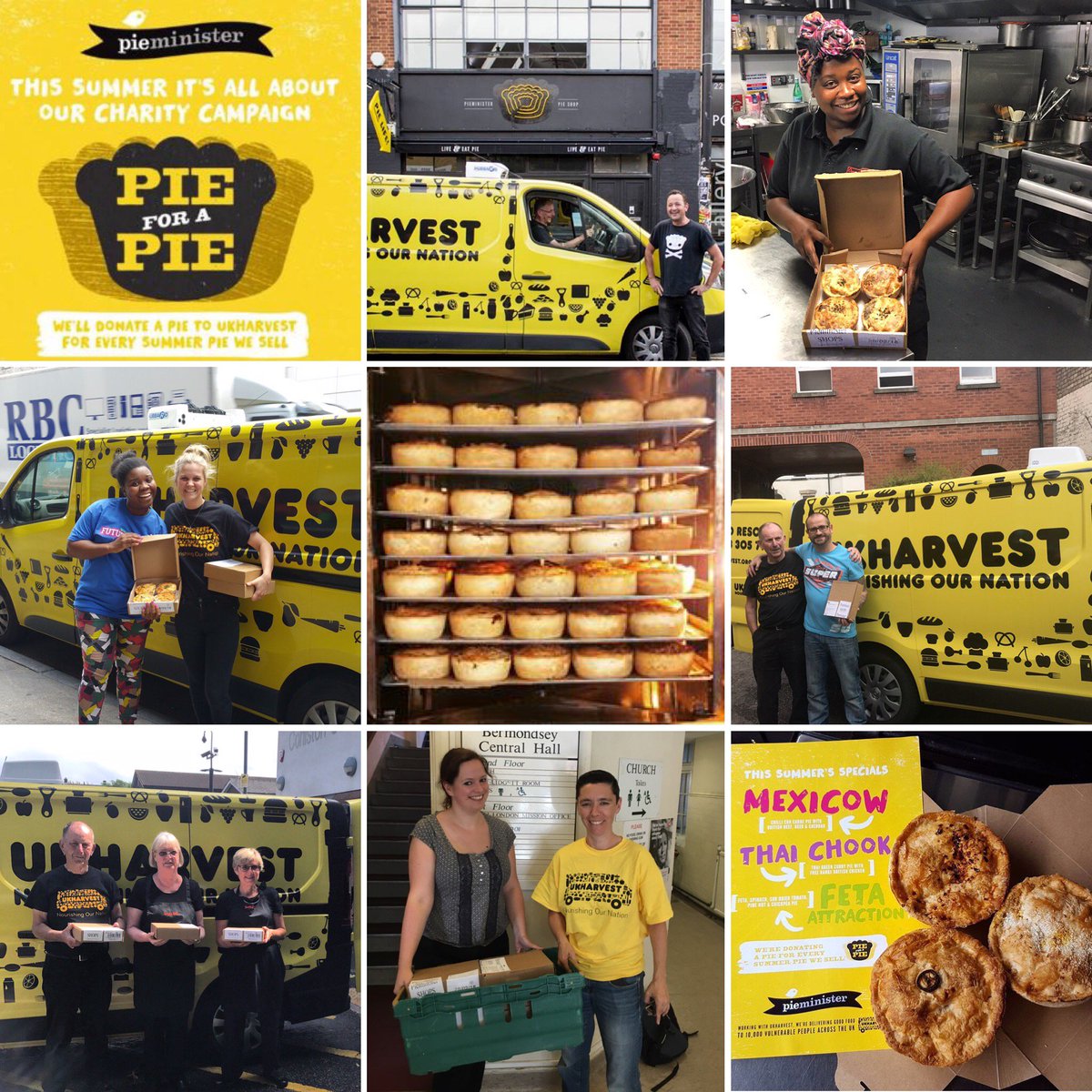 pieminister's tweet photo. Loved working with @UKHarvest this summer who are working hard to deliver 10k pies to people in need as part of our #pieforapie campaign 1/2 https://t.co/g7xKIEjNwI