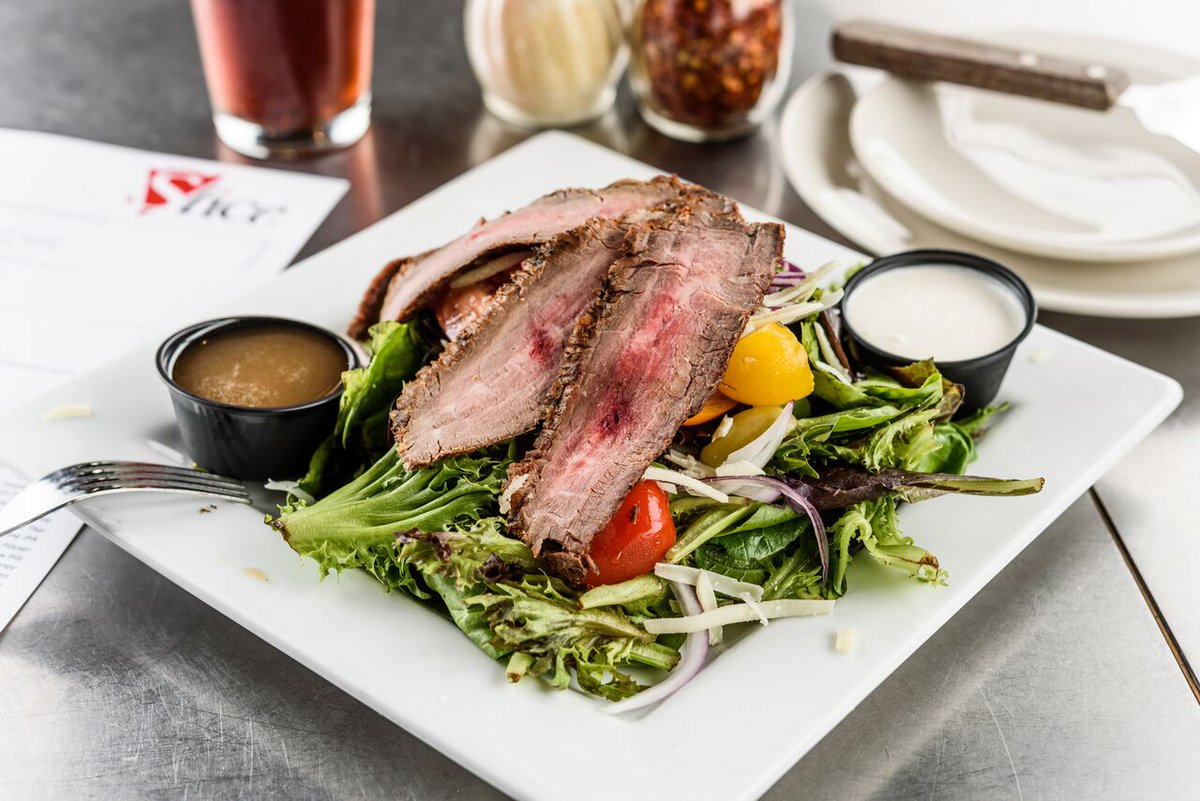 slicepizzabrew's tweet photo. Salads don't have to be boring! Stop by and try our rockhouse salad for lunch. It's topped with steak!  #saladgoals #slicebham https://t.co/kHQoGWJGig