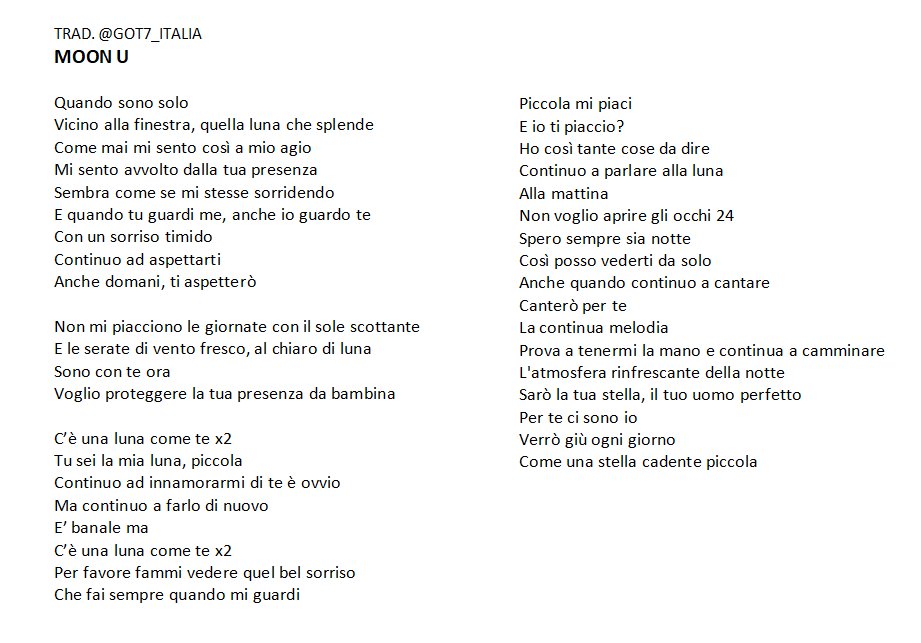 GOT7 ITALY on Twitter: "Traduzione italiana del testo di MOON U Lyrics
