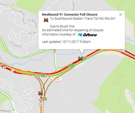 10/11/17 - EB and WB 91 Connectors to the 241 remain closed until further notice.