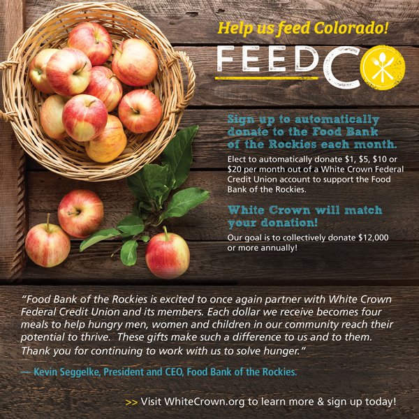 Learn more about FeedCO and our partnership with the Food Bank of the Rockies at WhiteCrown.org!