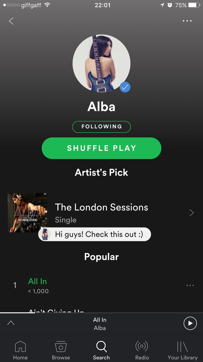 musicbyalba's tweet image. I just got the blue tick on @Spotify ! Follow me to keep up to date and discover the music that inspires me. 
open.spotify.com/artist/0ADGcGO…