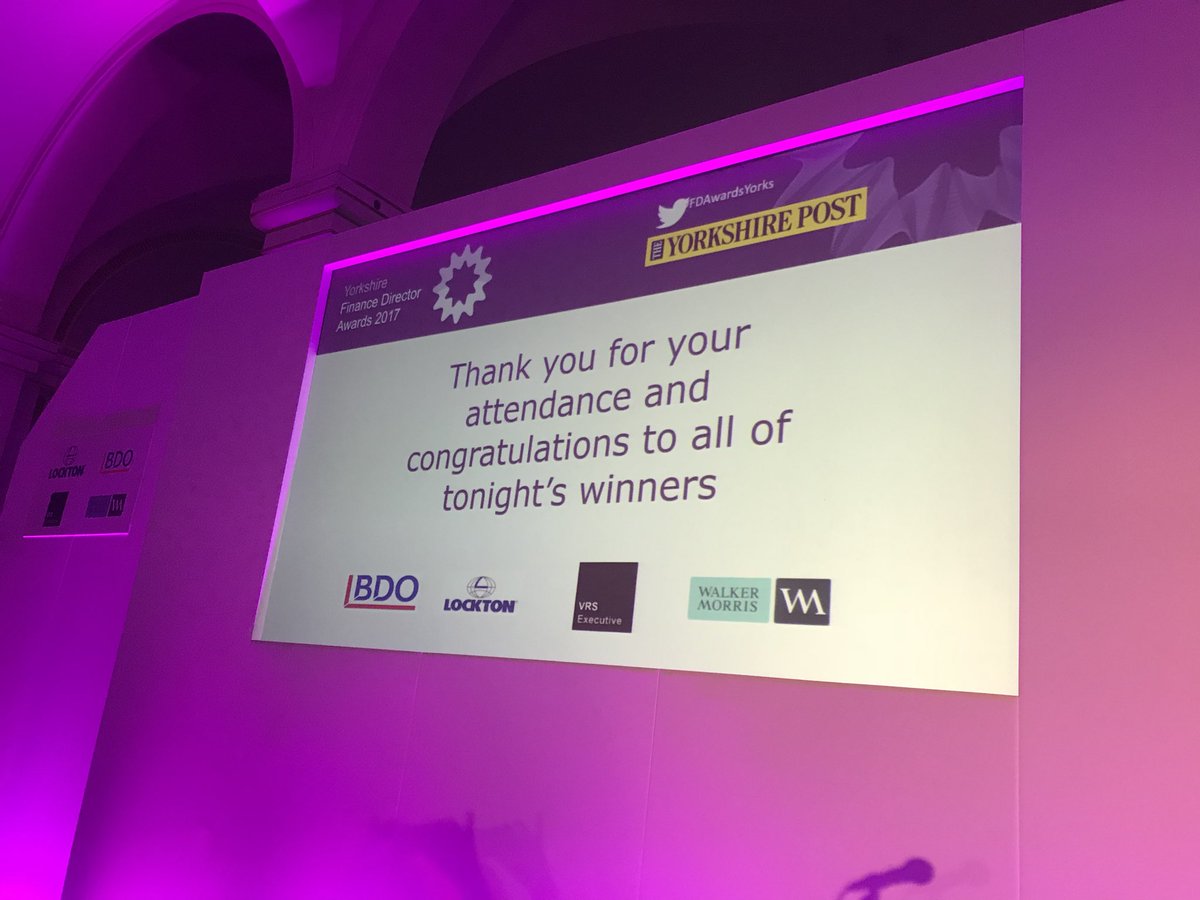 FDAwardsYorks's tweet photo. That’s all from us for this years ceremony folks. Final thanks to our fabulous sponsors @WalkerMorrisUK @bdoaccountant @SewellBG @LocktonUK https://t.co/GreoM6IKFy