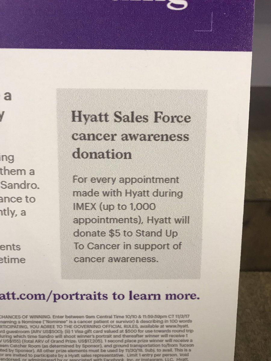 HyattSalesForce's tweet photo. #HyattIMEX17 supporting cancer awareness during #IMEX17 Come see us and we'll donate $5 to @SU2C https://t.co/1oR7BPS5os