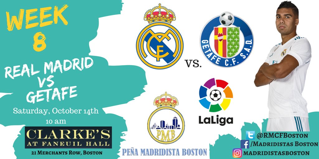 RMCFBoston's tweet photo. Vikingos! We are back this Saturday 10/14 as we face @GetafeCF! Join us 10am @ClarkesFaneuil #HalaMadrid #PeñaBoston #madridismousa https://t.co/mu0oVZ7SoR