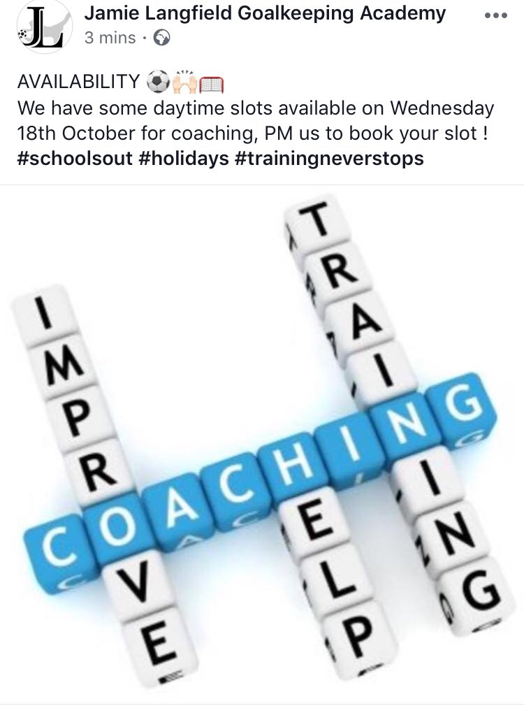 During the October week we are opening up Wednesday, get in touch if you fancy some extra GK coaching 🙌🏻⚽️