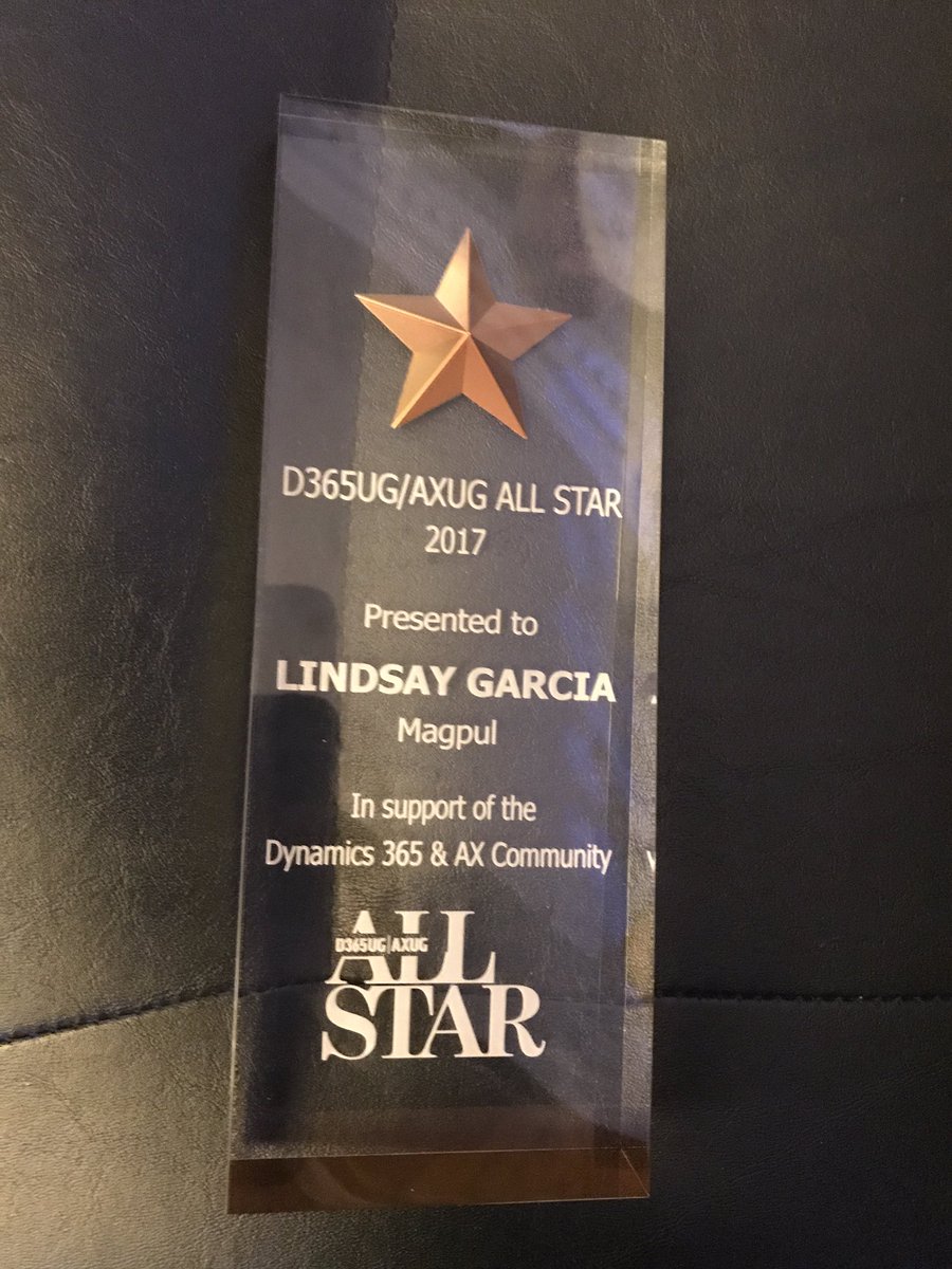 Jess_Vaughn6's tweet photo. Congrats to @lindsaybgarcia and all the other D365/AXUG All Star winners!! https://t.co/JmeINBOcsB