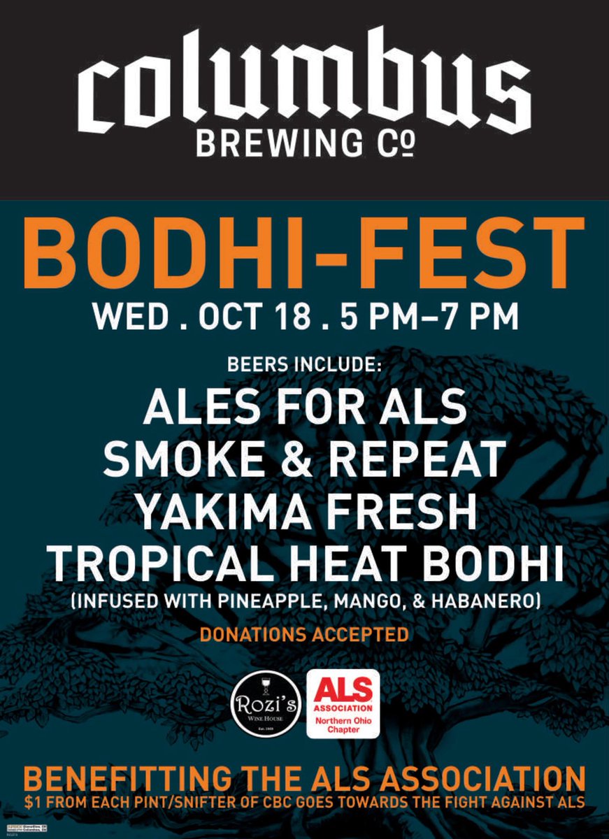 RozisWineHouse's tweet photo. .@ColumbusBrewing Bodhi-Fest!
Wednesday, Oct 18th
Rozis 5-7pm (Happy Hour)
@DeagansKitchen 7-10pm
@enginelakewood 10-close

#AllTheBodhis https://t.co/cIt7TN702C