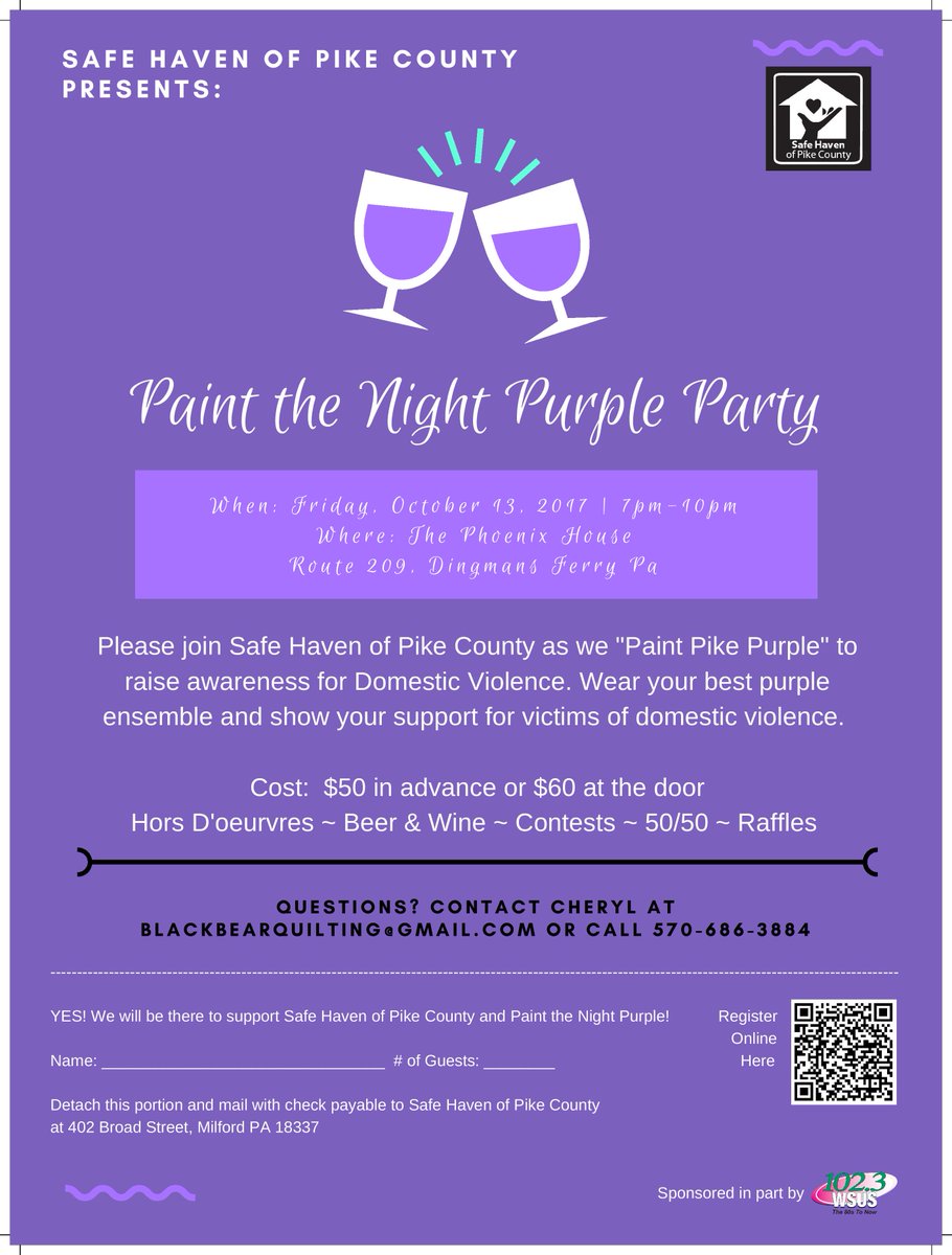 PCADVorg's tweet photo. Our member program, Safe Haven of Pike Co., to host Paint the Night Purple Party 10/13 from 7-10 PM. Learn more in the flyer below #DVAM2017 https://t.co/MVHEWw2Zgh