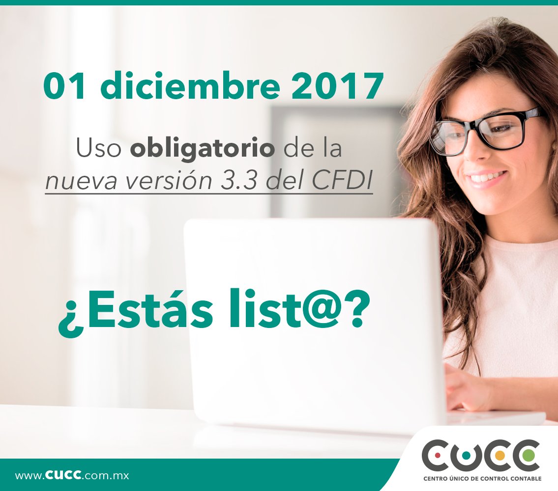 CUCCmx's tweet photo. ¡QUEDA POCO TIEMPO! A partir del 1° de diciembre es obligatorio el uso de la VERSIÓN 3.3 del CFDI. Evita multas. Llámanos: 01 (427) 272 3477 https://t.co/Hz8bJwHPde