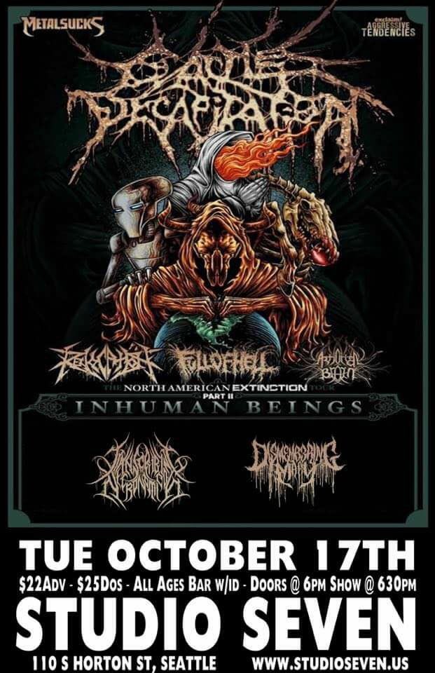 Seattle! Who are we gonna see on the #northamericanextinction tour with <a href="/cattledecap/">Cattle Decapitation</a> and <a href="/Revocation/">Revocation</a>?