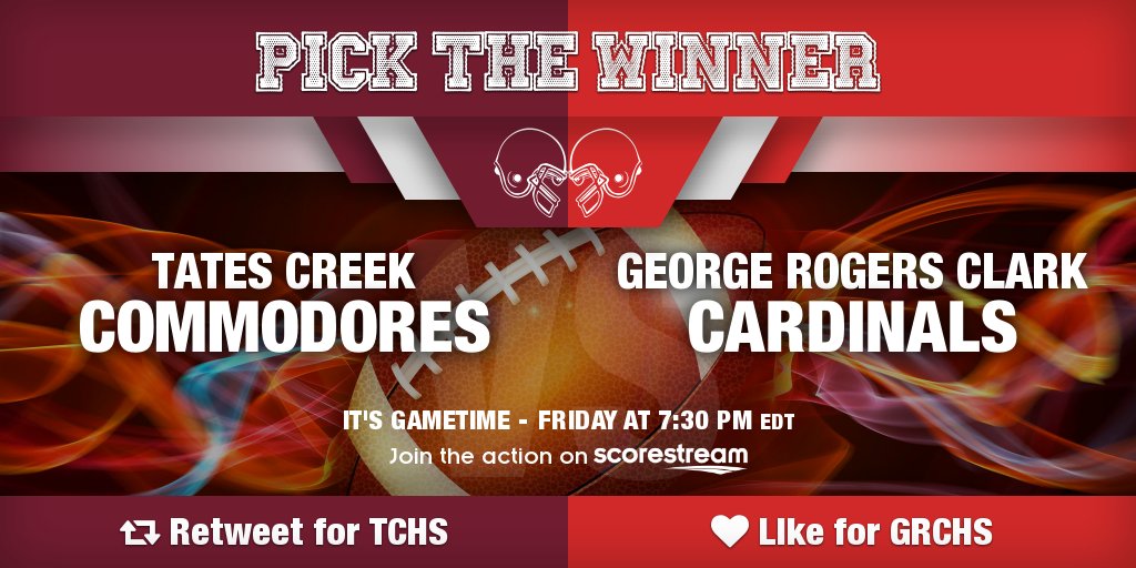 Who wins?
RT for Tates Creek <a href="/TC_CommodoresFB/">Tates Creek Football</a>
Like for George Rogers Clark
Get the app 🔥 scorestream.com/app?rId=twg