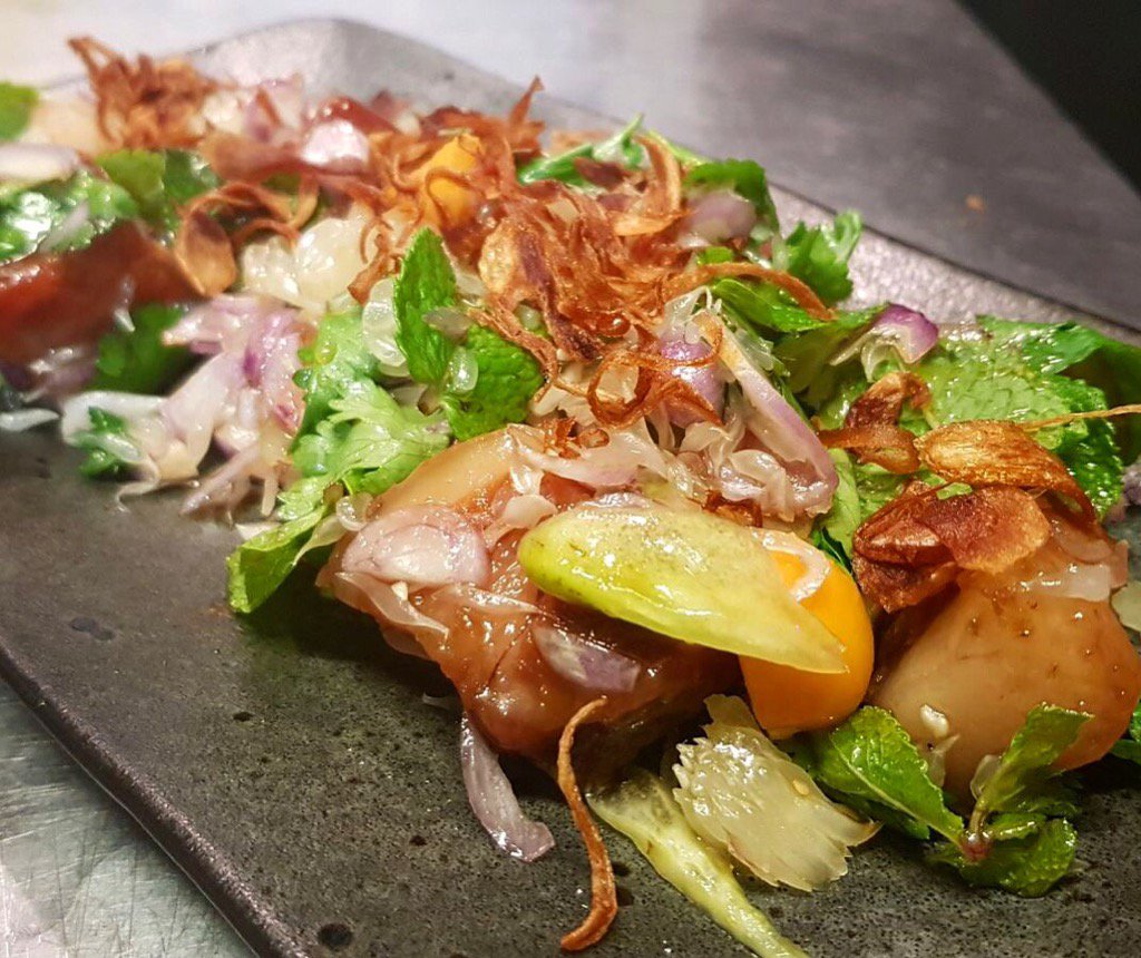 Sticky pork &amp; sour fruit salad on this week <a href="/thekingandco/">The King & Co</a> #thaifood #clapham #sw4