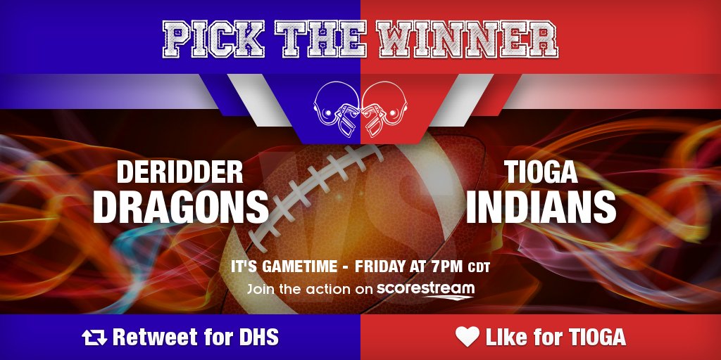 Who wins??
Retweet for DeRidder
Like for Tioga (<a href="/tioga_football/">Tioga Indians Football</a>)
Get the app 🔥 scorestream.com/app?rId=twg