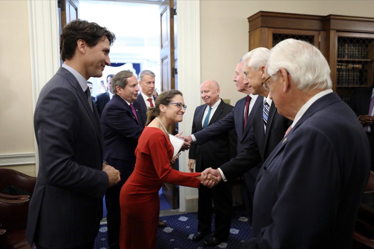 JustinTrudeau's tweet photo. This afternoon, @cafreeland &amp; I met with the House Committee on Ways and Means in DC to talk about the benefits of Canada-US trade. https://t.co/irJftqCp3k
