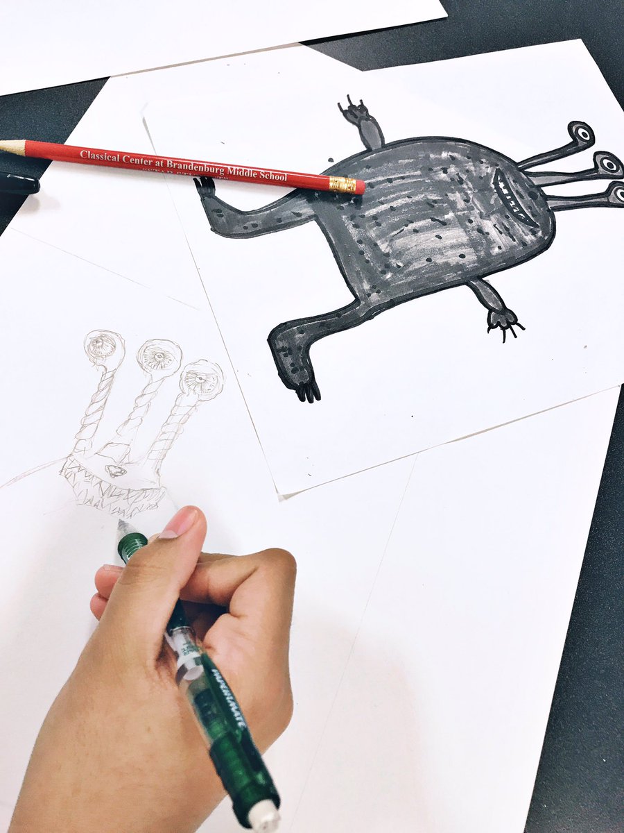 MrsDelaneyART's tweet photo. Middle school artists recreating monsters from elementary artists. #monsterengine #ChooseGarlandISD #GISDArts https://t.co/yemcRhDjOk