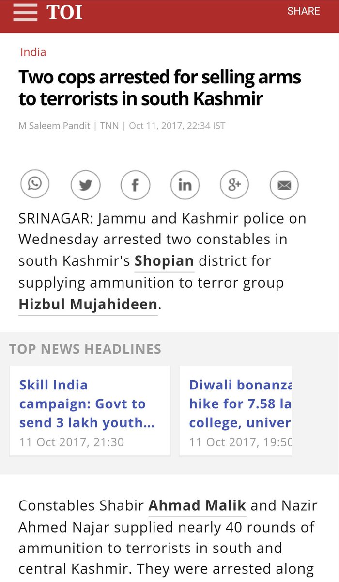 Natsecjeff's tweet photo. India has arrested Indian cops for selling weapons to Kashmiri militants.

Oh boy.

Yet Pakistan is blamed for both Kashmir &amp; AFG violence. https://t.co/7jwUbBFORQ