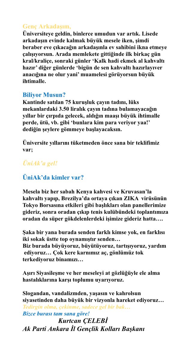 Üniversiteye gelen ve henüz Ak Parti Gençlik Kollarımızla tanışamayan arkadaşlarımız için:Bizler kimiz? <a href="/kurtcancelebi/">Kurtcan Çelebi</a> <a href="/akgenclikankara/">AK Gençlik Ankara</a>