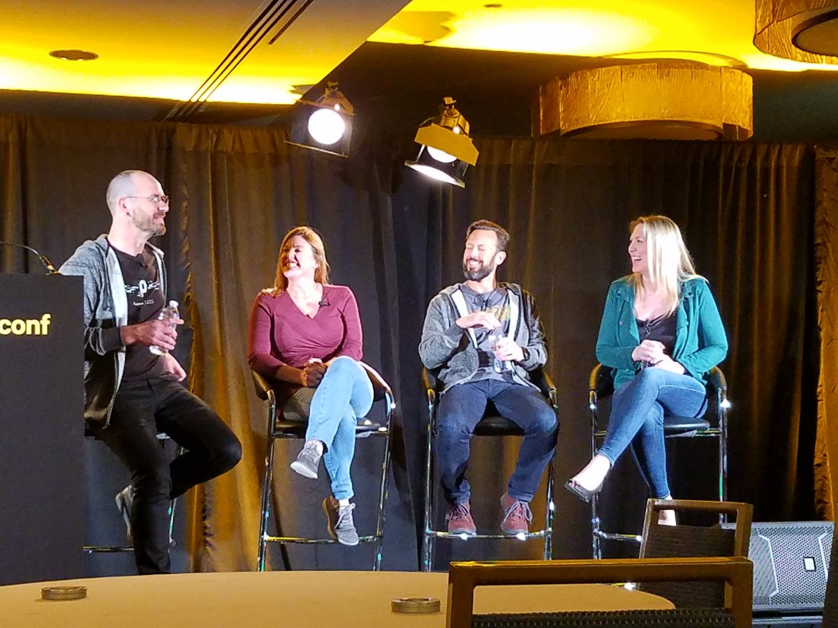 PariseauTT's tweet image. Bright shining faces at late pm #puppetconf #devops session: (L-R) @nigelkersten, Tricia Burke of @Diligentcorp, @nicolefv.