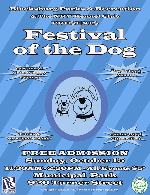 Blacksburg_Gov's tweet photo. Bring your four-legged friend to this Sunday's Festival of the Dog. https://t.co/yegluSfva7