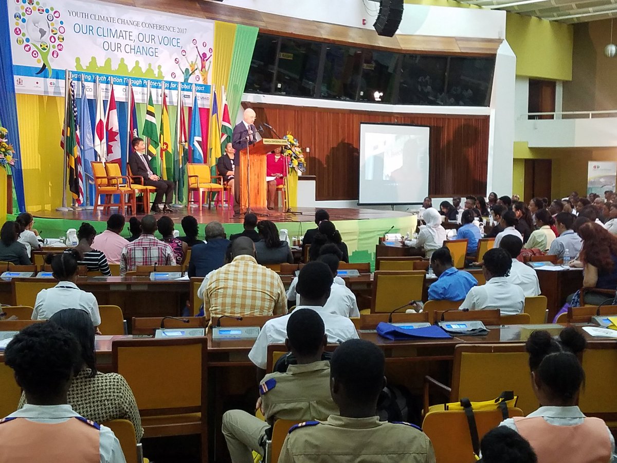 CcdJamaica's tweet photo. "The bad news - our world is in a bad state. The good news - you are in a position to change it." @UNDPJamaica Bruno Pouezat #YCCC2017 https://t.co/hxko5J8fJL
