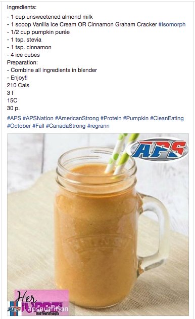 October is in full swing! Try this #Pumpkin #ProteinShake recipe from <a href="/APSNation/">APS Nutrition</a> Athlete <a href="/tammystrome/">Tammy Strome IFBBPro</a> !