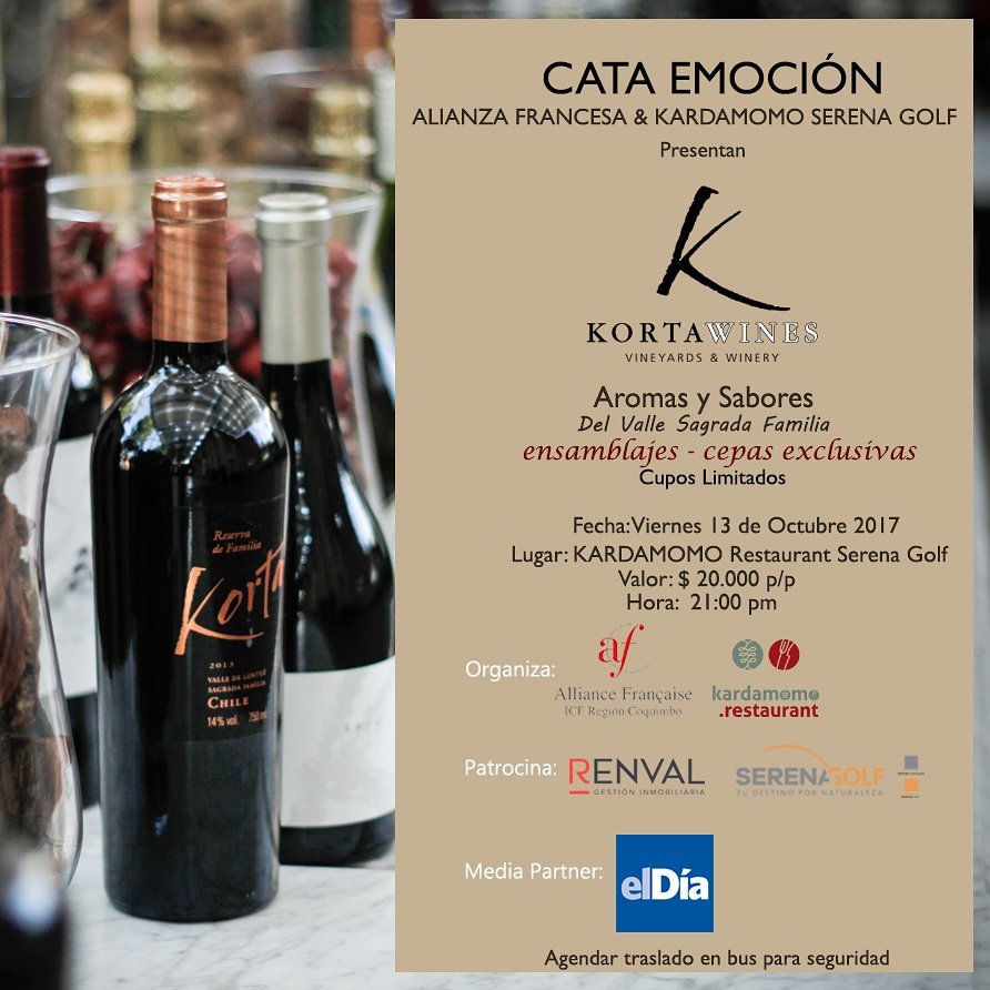 kortawines's tweet photo. Este viernes no puedes faltar a esta interesante propuesta.

Te esperamos en @SerenaGolf junto a #KardamomoRestaurat y @eldia_cl https://t.co/ljvc0jRLwZ
